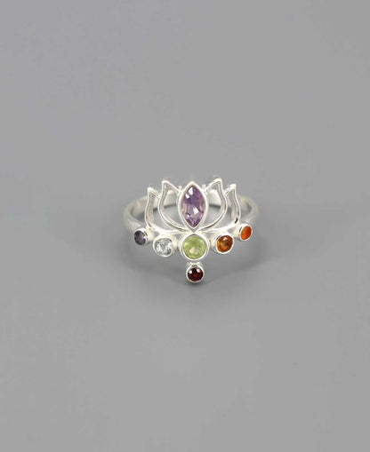 Stainless Steel Chakra Gemstone Dainty Lotus Ring