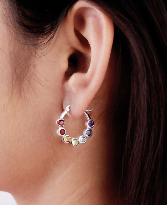 Stainless Steel Chakra Gemstone Small Hoop Earrings