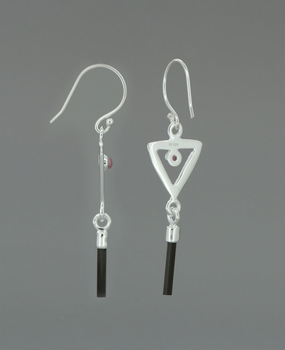 Stainless Steel Inverted Delta Earrings With Pink And Green Tourmaline