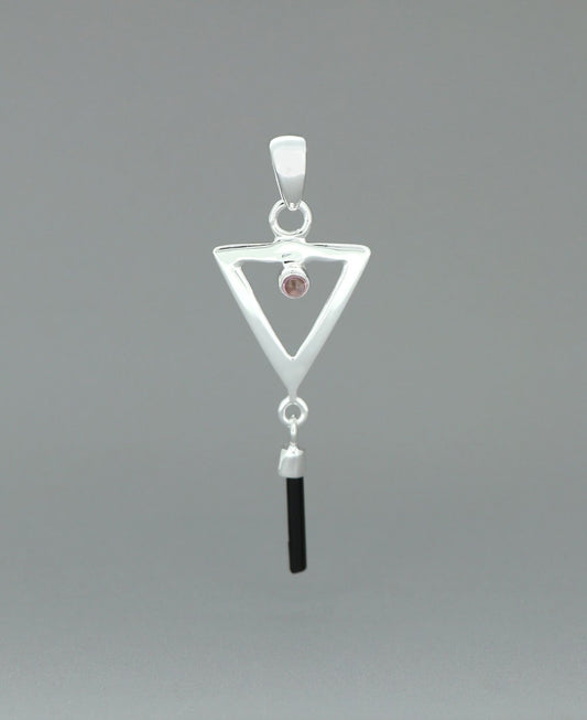 Stainless Steel Inverted Delta Pendant With Pink And Green Tourmaline