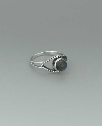 Stainless Steel Labradorite Evil Eye Insight Ring