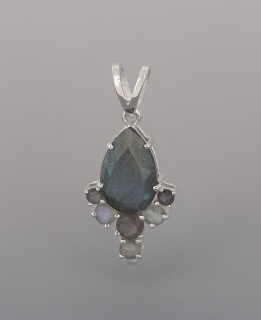 Stainless Steel Labradorite Gemstone Prong Pendant