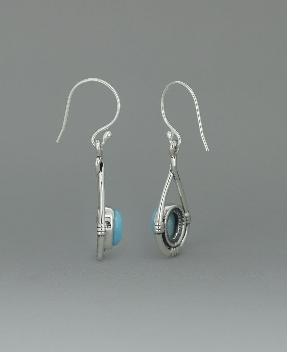 Stainless Steel Larimar Oval Earrings With Teardrop Twist Design Frame