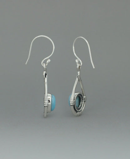 Stainless Steel Larimar Oval Earrings With Teardrop Twist Design Frame