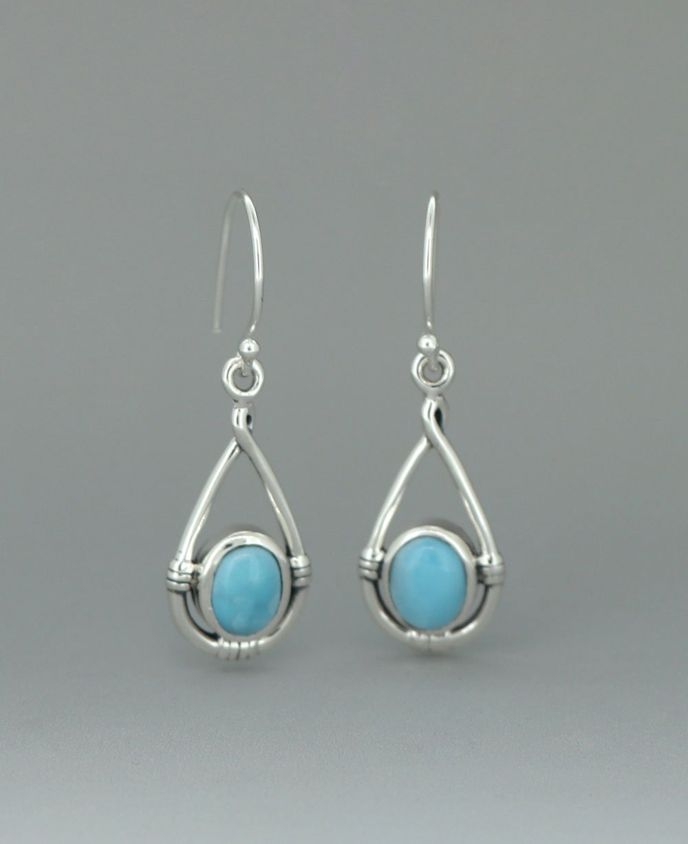 Stainless Steel Larimar Oval Earrings With Teardrop Twist Design Frame