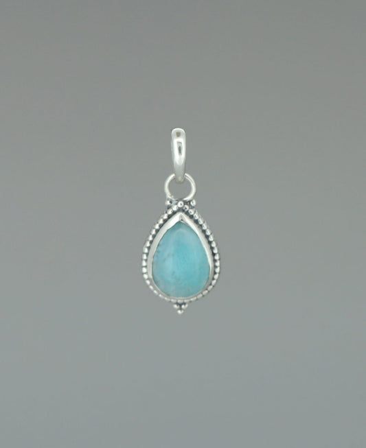 Stainless Steel Larimar Teardrop Pendant