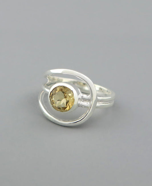 Stainless Steel Loop Ring With Citrine Gemstone