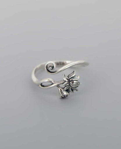 Stainless Steel Lotus Adjustable Ring