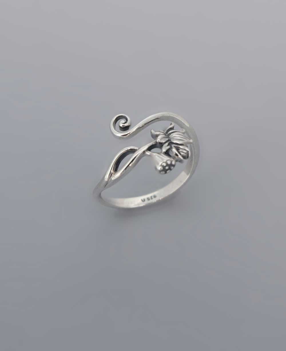 Stainless Steel Lotus Adjustable Ring