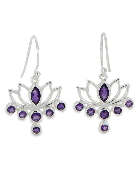 Stainless Steel Lotus Amethyst Earrings