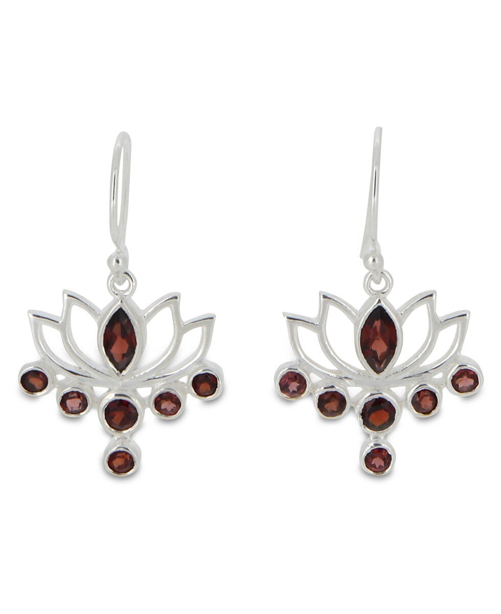 Stainless Steel Lotus Garnet Earrings