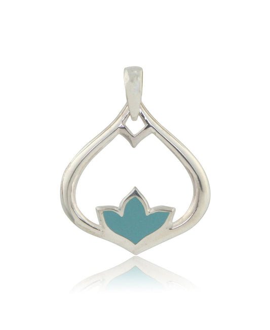 Stainless Steel Lotus Petal Teardrop Pendant With Reconstituted Turquoise