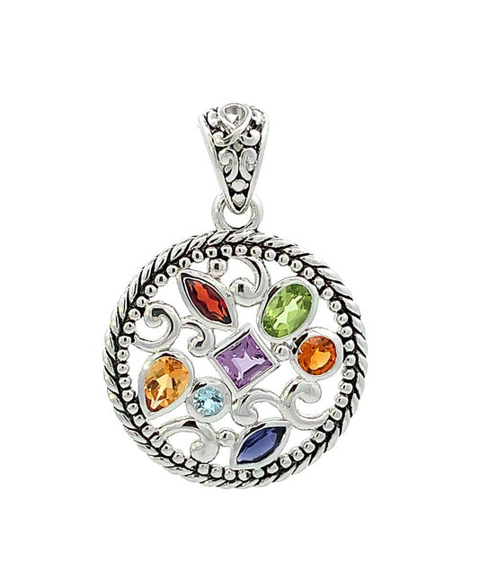 Stainless Steel Mixed Geometry Round Chakra Rainbow Pendant