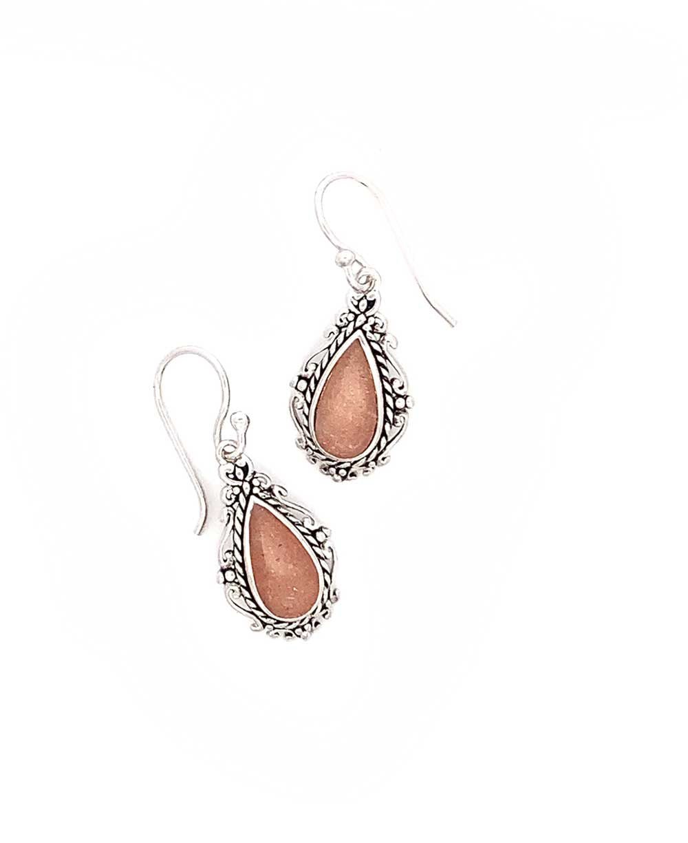 Stainless Steel Peach Moonstone Earrings