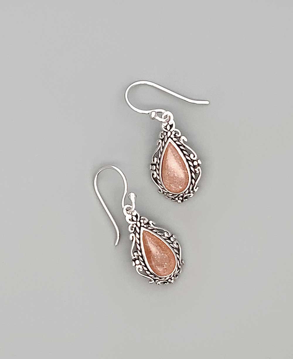 Stainless Steel Peach Moonstone Earrings