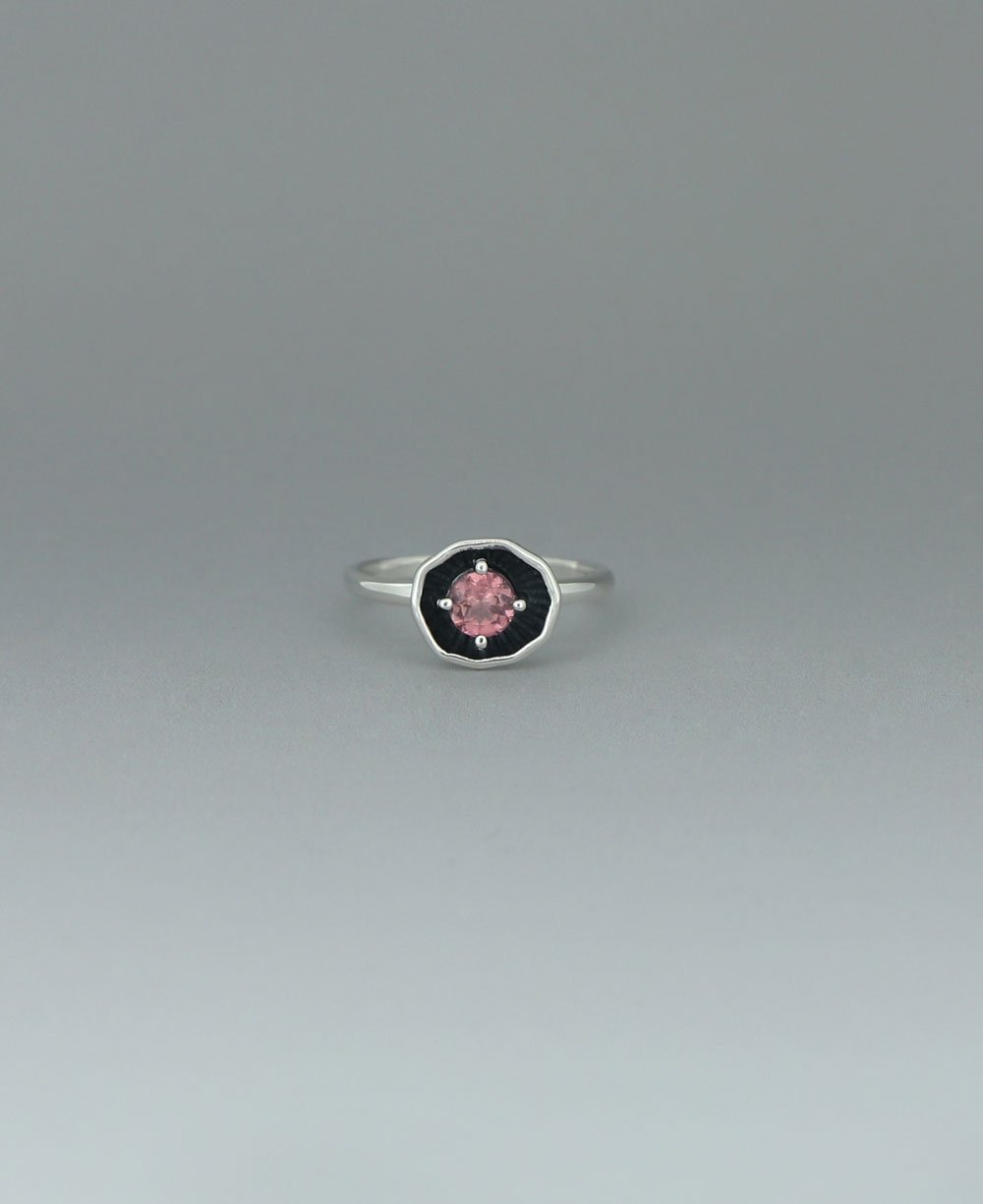 Stainless Steel Pink Tourmaline Ring