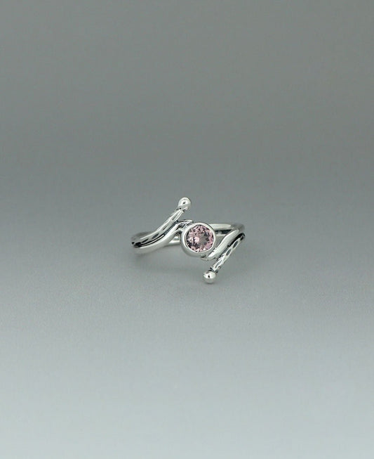 Stainless Steel Pink Tourmaline Ring With Rope Detailing