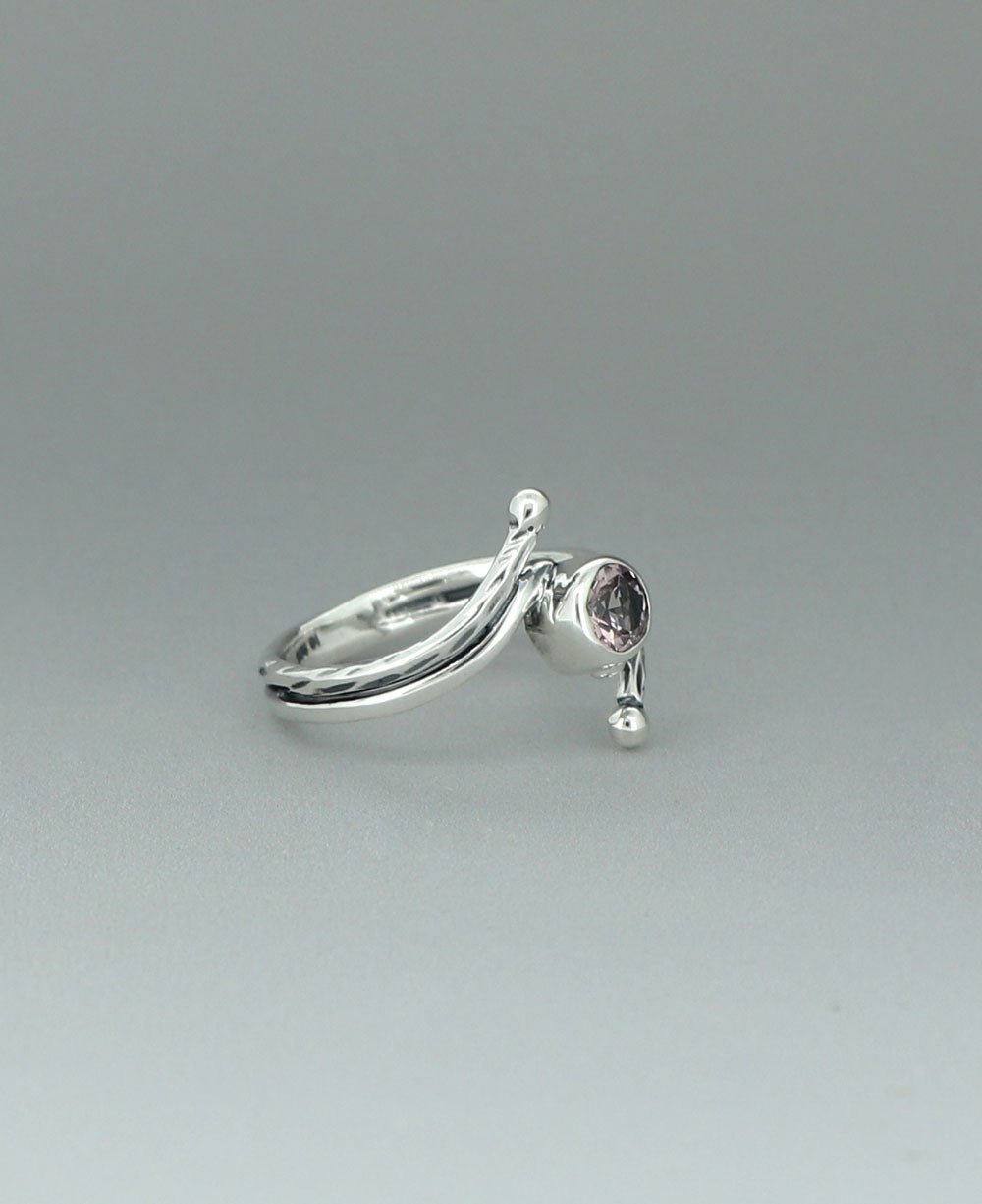 Stainless Steel Pink Tourmaline Ring With Rope Detailing