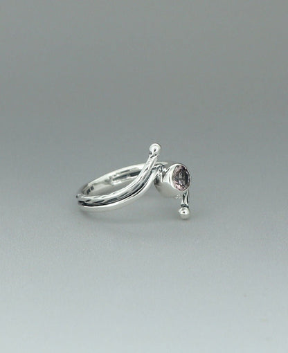 Stainless Steel Pink Tourmaline Ring With Rope Detailing