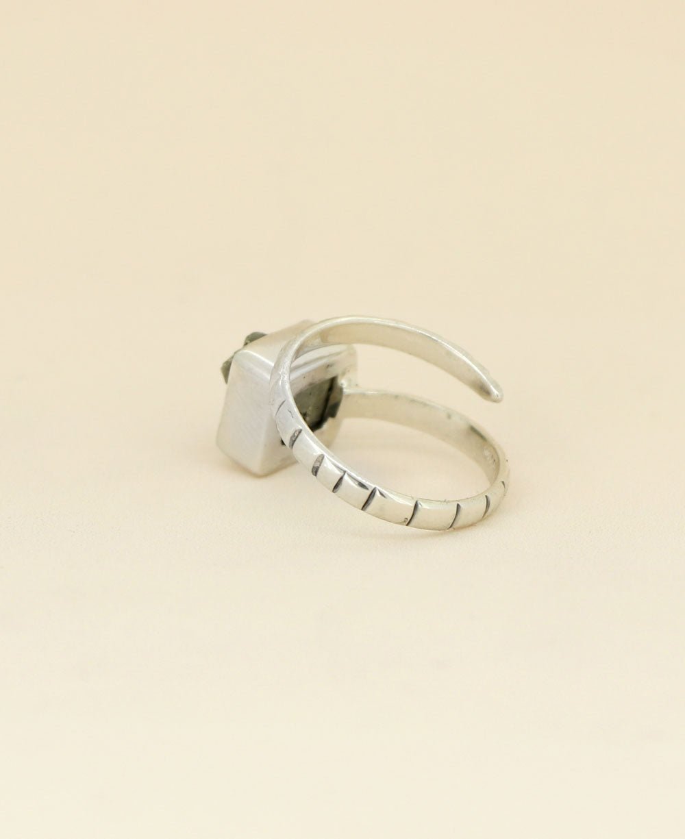 Stainless Steel Pyrite Gemstone Adjustable Ring