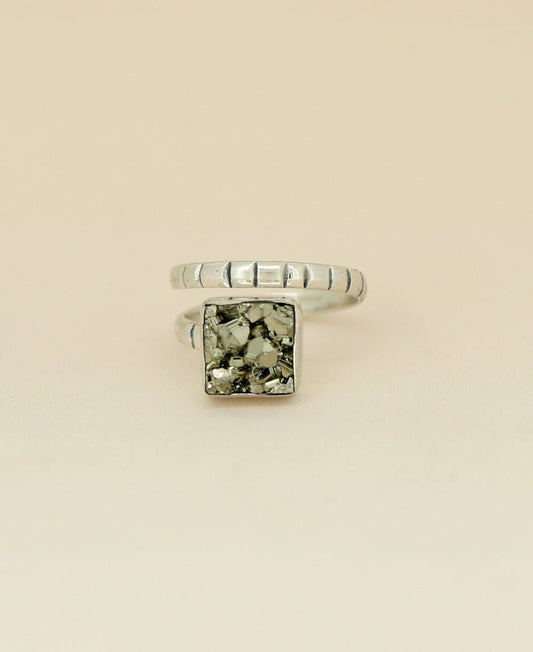 Stainless Steel Pyrite Gemstone Adjustable Ring