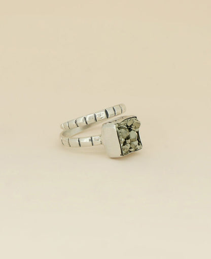 Stainless Steel Pyrite Gemstone Adjustable Ring