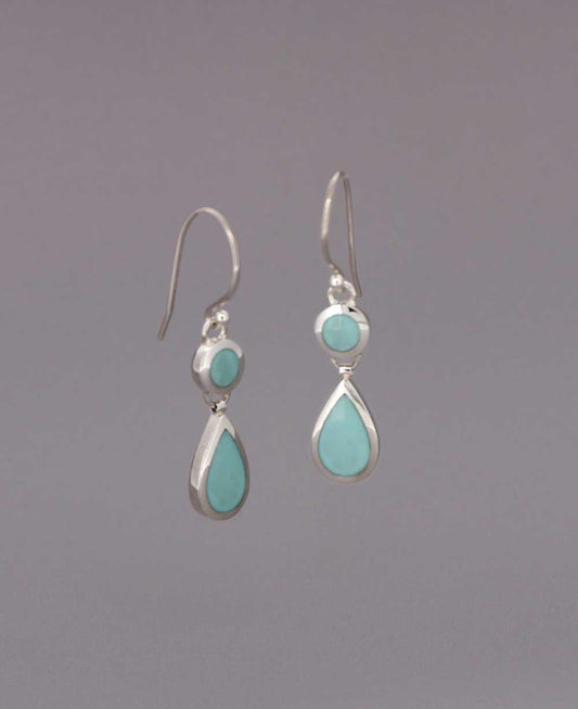 Stainless Steel Turquoise Dangle Earrings With Round And Teardrop Inlays