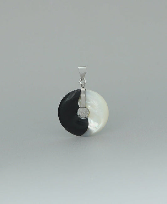 Stainless Steel Yin Yang Pendant With Mother Of Pearl And Black Onyx