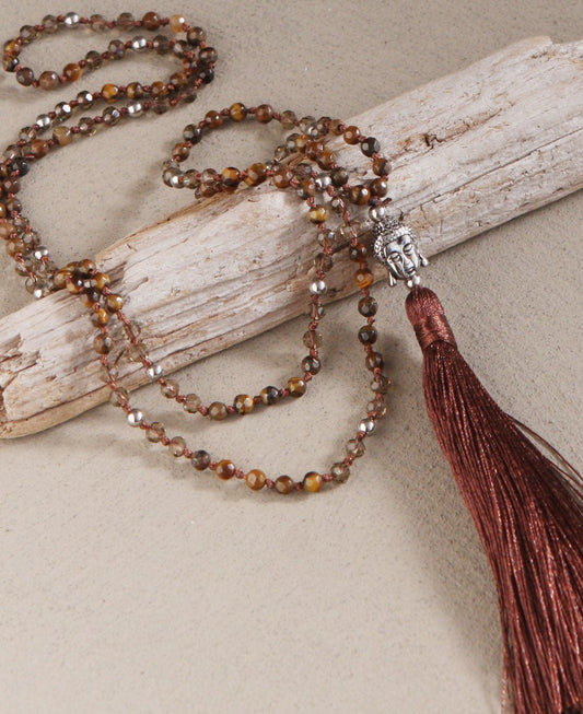 Tiger Eye Buddha Tassel Necklace