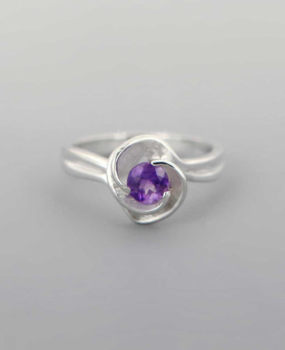 Tranquility Swirl Amethyst Stainless Steel Floral Ring