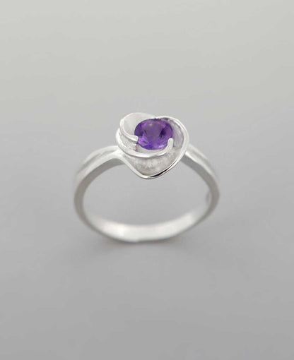 Tranquility Swirl Amethyst Stainless Steel Floral Ring