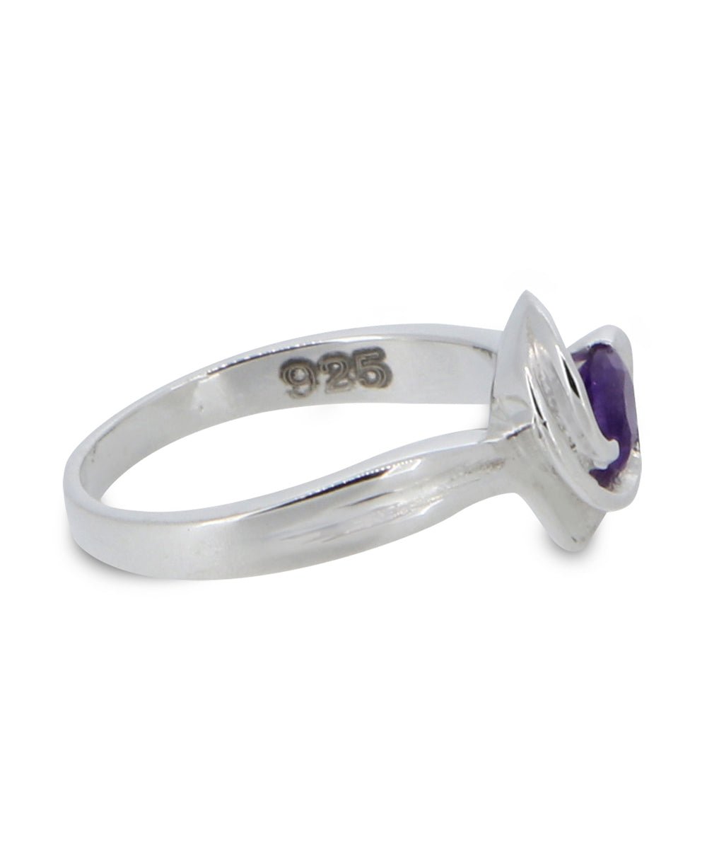 Tranquility Swirl Amethyst Stainless Steel Floral Ring