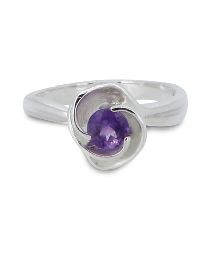 Tranquility Swirl Amethyst Stainless Steel Floral Ring