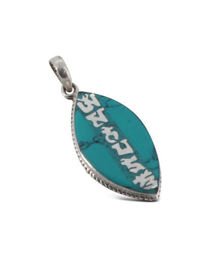 Turquoise Inlay Om Mani Padme Hum Stainless Steel Pendant