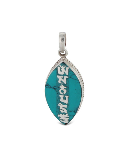 Turquoise Inlay Om Mani Padme Hum Stainless Steel Pendant