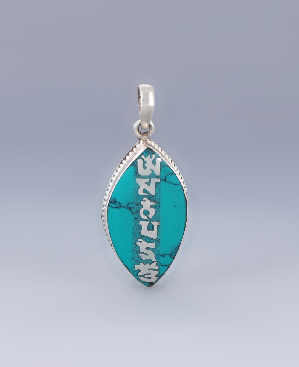 Turquoise Inlay Om Mani Padme Hum Stainless Steel Pendant