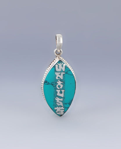 Turquoise Inlay Om Mani Padme Hum Stainless Steel Pendant